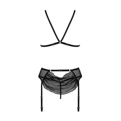 Комплект з відкритим доступом Passion DELIENA SET XXL/XXXL black, ліф, стрінги, пояс для панчіх SO8423 фото