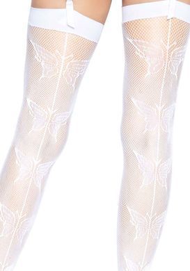 Панчохи-сітка зі швом ззаду Leg Avenue Butterfly back seam thigh highs One size White SO8580 фото