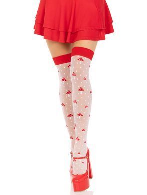 Панчохи Leg Avenue Polka Dot Mushroom Thigh Highs, One Size, біло-червоні, на резинці, малюнок &mdash; гриби SX1044 фото