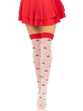 Панчохи Leg Avenue Polka Dot Mushroom Thigh Highs, One Size, біло-червоні, на резинці, малюнок &mdash; гриби SX1044 фото