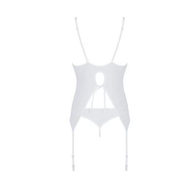 Корсет із пажами, трусики з ажурним декором та відкритим кроком Passion URSULA CORSET XXL/XXXL white SO5840 фото