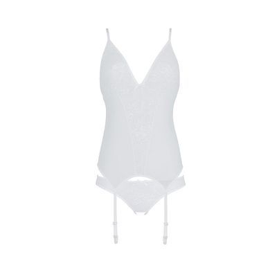 Корсет із пажами, трусики з ажурним декором та відкритим кроком Passion URSULA CORSET XXL/XXXL white SO5840 фото