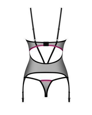 Корсет Obsessive Novenes corset & thong, XL/2XL, прозорий, відкрита спина, стрінги в комплекті SX0615 фото
