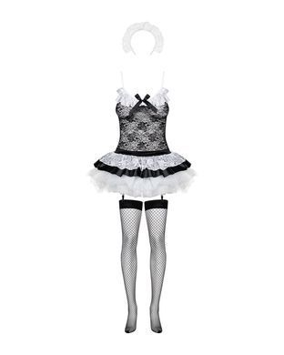 Еротичний костюм покоївки зі спідницею Obsessive Housemaid 5 pcs costume S/M, black, топ, спідниця, стринги, пов'язка на голову, п SO7709 фото