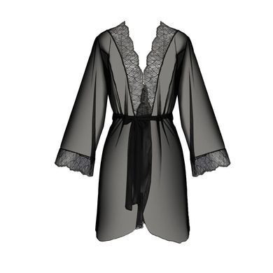 Пеньюар Passion AMBERLY PEIGNOIR 6XL/7XL, black, ажурні декольте та манжети, широкі рукави SO7054 фото