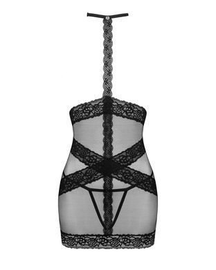Напівпрозора сорочка з відкритими грудьми Obsessive Lacrisia chemise XL/2XL, чорна, з чокером SO7288 фото