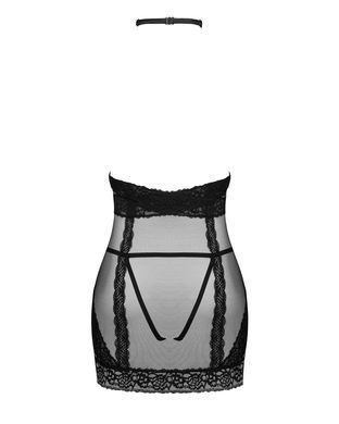 Напівпрозора сорочка з відкритими грудьми Obsessive Lacrisia chemise XL/2XL, чорна, з чокером SO7288 фото