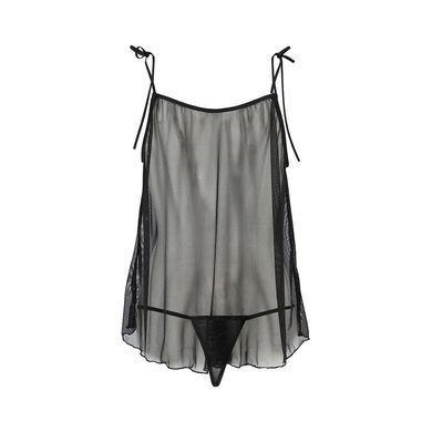 Сорочка прозора бебі дол Passion MELANIA CHEMISE S/M, black, трусики, на тонких бретелях EL16305 фото