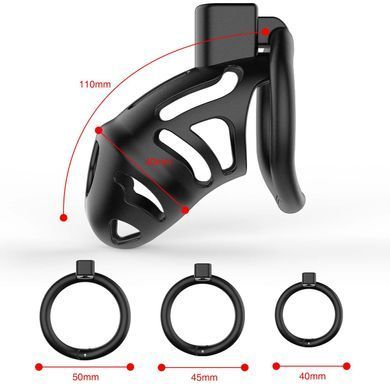 Клітка для пеніса LOCKINK SEVANDA Plastic Penis Chastity Cage, чорна, 3 кільця різних розмірів SX0872 фото