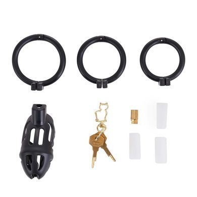 Клітка для пеніса LOCKINK SEVANDA Plastic Penis Chastity Cage, чорна, 3 кільця різних розмірів SX0872 фото