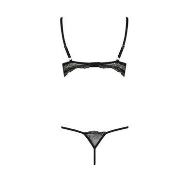 Комплект білизни Passion Exclusive VALERY SET OpenBra L/XL, black, стрепи, трусики, відкритий ліф PS25104 фото