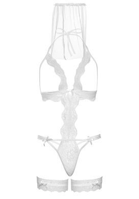 Костюм нареченої Leg Avenue G-string teddy, veil & garter One size White, з відкритими грудьми SO8610 фото