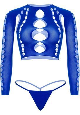 Комплект Leg Avenue Long sleeve crop top & string Royal Blue One Size, топ, стрінги SO9099 фото