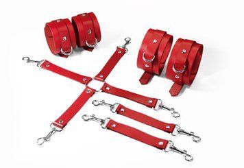 Набір для БДСМ 3 в 1 Feral Feelings BDSM Kit 3 Red, наручники, поножі, хрестовина SO8270 фото