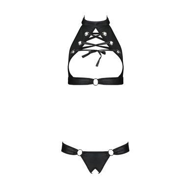 Комплект, відкритий топ та трусики з екошкіри з люверсами Passion MALWIA SET with Open Bra S/M black SO5769 фото