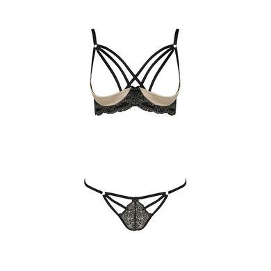 Комплект білизни Passion Exclusive VALERY SET OpenBra S/M, black, стрепи, трусики, відкритий ліф PS25105 фото