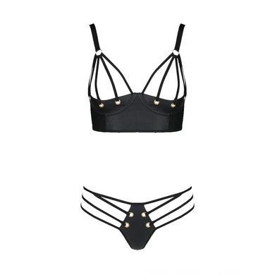 Комплект з екошкіри Passion MALWIA BIKINI 6XL/7XL black, з люверсами та ремінцями, бра, трусики SO7097 фото
