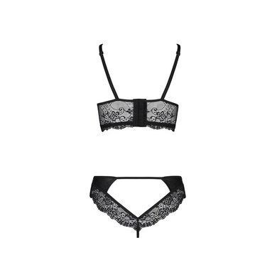 Комплект з еко-шкіри та мережива Passion LOONA SET S/M, black, бра і трусики SO5362 фото