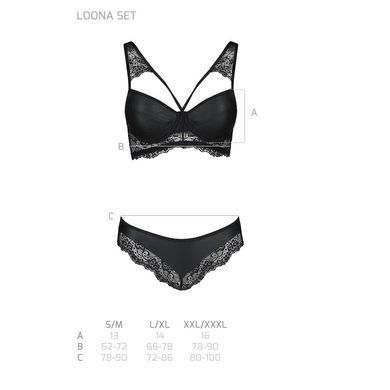 Комплект з еко-шкіри та мережива Passion LOONA SET S/M, black, бра і трусики SO5362 фото