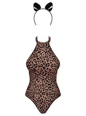 Еротичний костюм леопарда Obsessive Leocatia teddy S/M, боді, обруч з вушками SO7712 фото