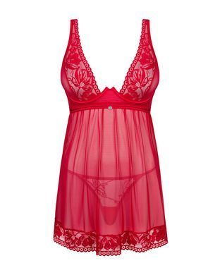Прозора сорочка бебі-дол Obsessive Lacelove babydoll & thong M/L Red, мереживо, стрінги SO8647 фото