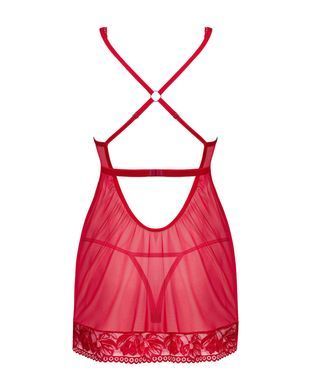 Прозора сорочка бебі-дол Obsessive Lacelove babydoll & thong M/L Red, мереживо, стрінги SO8647 фото
