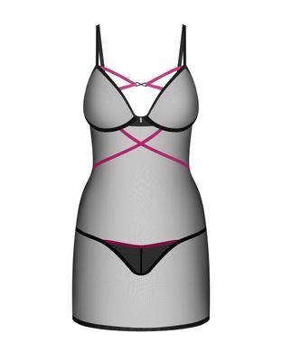 Пеньюар Obsessive Novenes chemise & thong, XS/S, обтислий, прозорий, зі стрепами, стрінги в комплект SX0619 фото