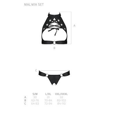 Комплект відкритий топ та трусики з екошкіри з люверсами Passion MALWIA SET OpenBra XXL/XXXL, black SO5770 фото