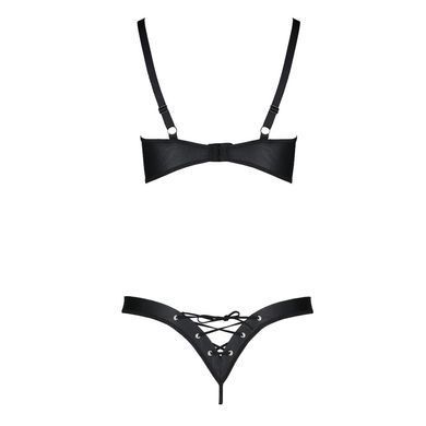 Комплект з екошкіри Passion CELINE BIKINI 4XL/5XL black, відкритий бра, стрінги зі шнурівкою SO7057 фото