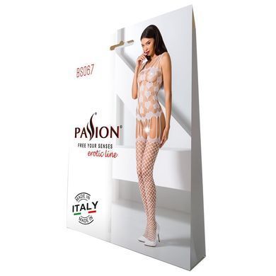 Бодістокінг Passion BS067 white, комбінезон, імітація панчох і топа на бретелях PBS067W фото