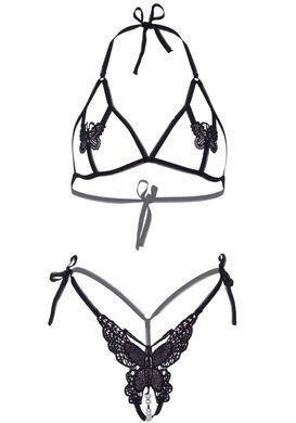 Еротичний комплект з відкритою чашкою Leg Avenue Open cup bra and pearl panty One Size Black SO9154 фото