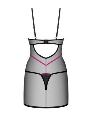 Пеньюар Obsessive Novenes chemise & thong, M/L, обтислий, прозорий, зі стрепами, стрінги в комплекті SX0620 фото