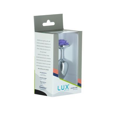 Металева анальна пробка Lux Active з трояндою - Rose Anal Plug - Purple, віброкуля в подарунок SO5573 фото