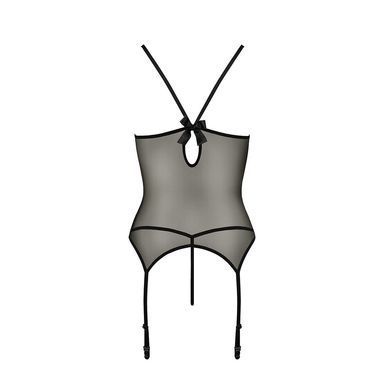 Корсет з пажами Passion MELANIA CORSET S/M, black, трусики, напівпрозорий EL16308 фото