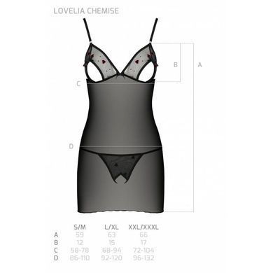 Сорочка з вирізами на грудях, стрінги Passion LOVELIA CHEMISE XXL/XXXL, black SO4761 фото