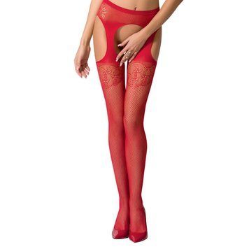 Еротичні колготки-бодістокінг Passion S005 red, імітація панчіх та пояса для панчіх PSS005R фото