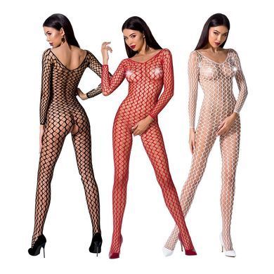 Бодістокінг Passion BS068 white, комбінезон, велика сітка, довгий рукав PBS068W фото