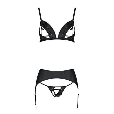 Комплект з екошкіри Passion MILEY SET S/M, black, трусики, бюстгальтер, пояс для панчіх SO5772 фото