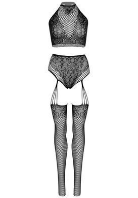 Еротичний комплект Leg Avenue Crop top and garter panty Black, топ, трусики з доступом, панчохи SO9156 фото