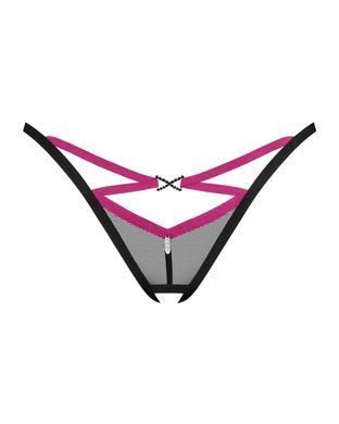 Трусики-стрінги Obsessive Novenes crotchless thong, XS/S, сітка, стрепи, прикраса зі стразами SX0622 фото