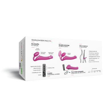 Безремінний страпон з вібрацією Strap-On-Me Vibrating Fuchsia L, діаметр 3,7см, пульт ДК, регульований SX2572 фото