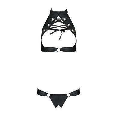 Комплект із екошкіри Passion MALWIA SET with Open Bra 6XL/7XL black, топ та трусики з люверсами SO7101 фото