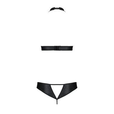Комплект із екошкіри Passion MALWIA SET with Open Bra 6XL/7XL black, топ та трусики з люверсами SO7101 фото