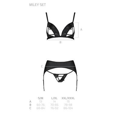 Комплект з екошкіри Passion MILEY SET XXL/XXXL, black, трусики, бюстгальтер, пояс для панчіх SO5773 фото