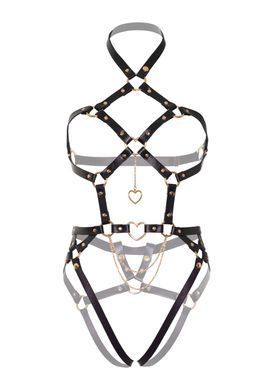 Портупея-тедді з екошкіри Leg Avenue Heart ring harness teddy L, Black, підвіска-сердечко, ланцюги SO8565 фото