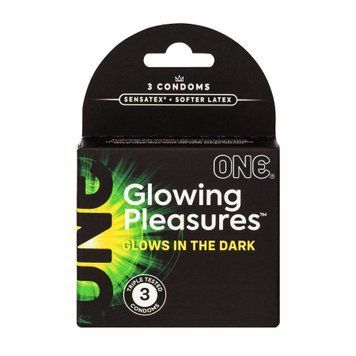 Презервативи ONE Glowing Pleasures, 3 шт, світяться в темряві, зі змазкою, картонне паковання SX0784 фото