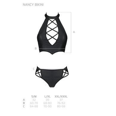 Комплект з еко-шкіри Passion NANACY BIKINI L/XL, black, бра та трусики з імітацією шнурівки SO5367 фото