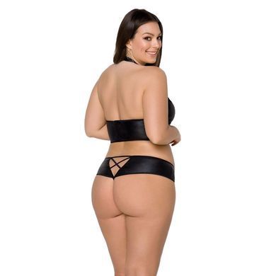 Комплект з екошкіри Passion NANACY BIKINI 4XL/5XL black, бра та трусики з імітацією шнурівки SO7102 фото
