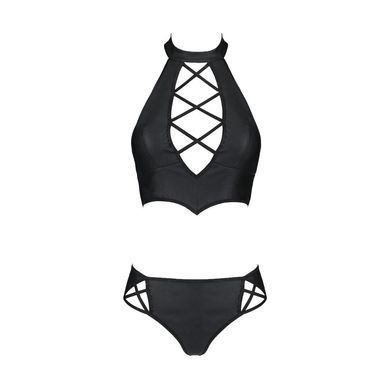 Комплект з екошкіри Passion NANACY BIKINI 4XL/5XL black, бра та трусики з імітацією шнурівки SO7102 фото
