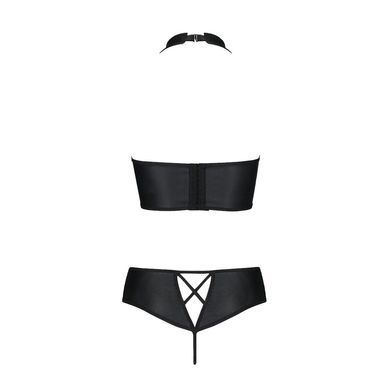 Комплект з екошкіри Passion NANACY BIKINI 4XL/5XL black, бра та трусики з імітацією шнурівки SO7102 фото